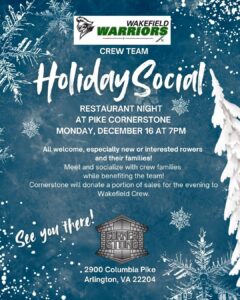 Flyer of Crew Team Restaurant Night Event at Pike Cornerstone 2900 Columbia Pike on December 16 at 7 PM.
