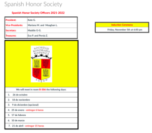 List of Spanish Honor Society dates and officers