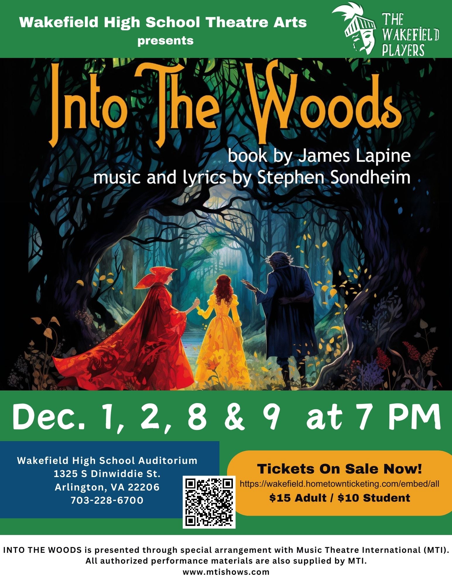 Into The Woods Flyer with QR Code for ticket purchase