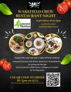Crew Fundraiser flyer displaying food from Lebanese Taverna restaurant.