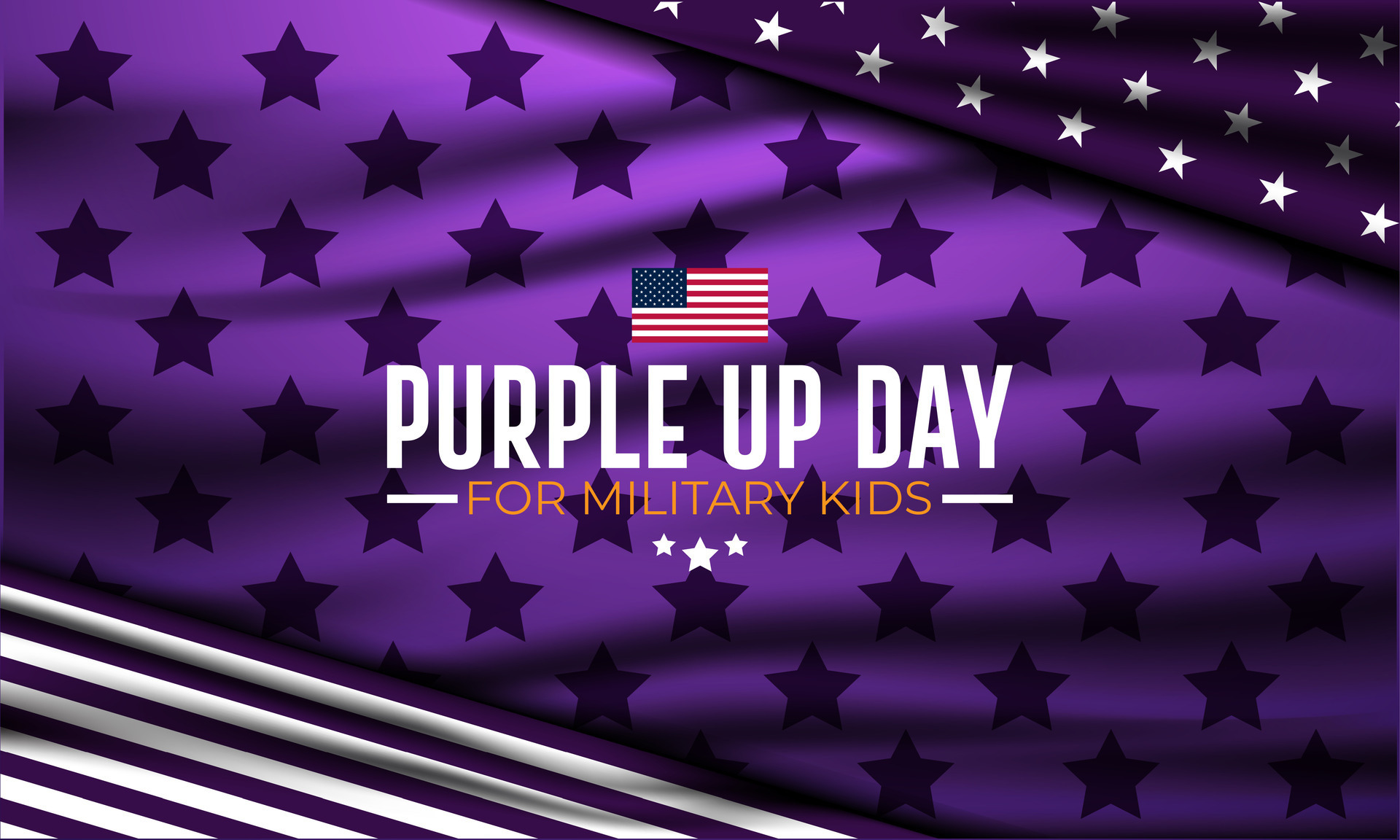 Purple up day announcement. Purple American flag backdrop.